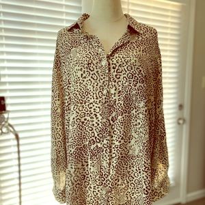 Cheetah Print Button Down Top 2X